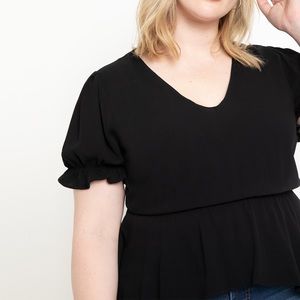 Plus Size Pleated Sleeve Peplum